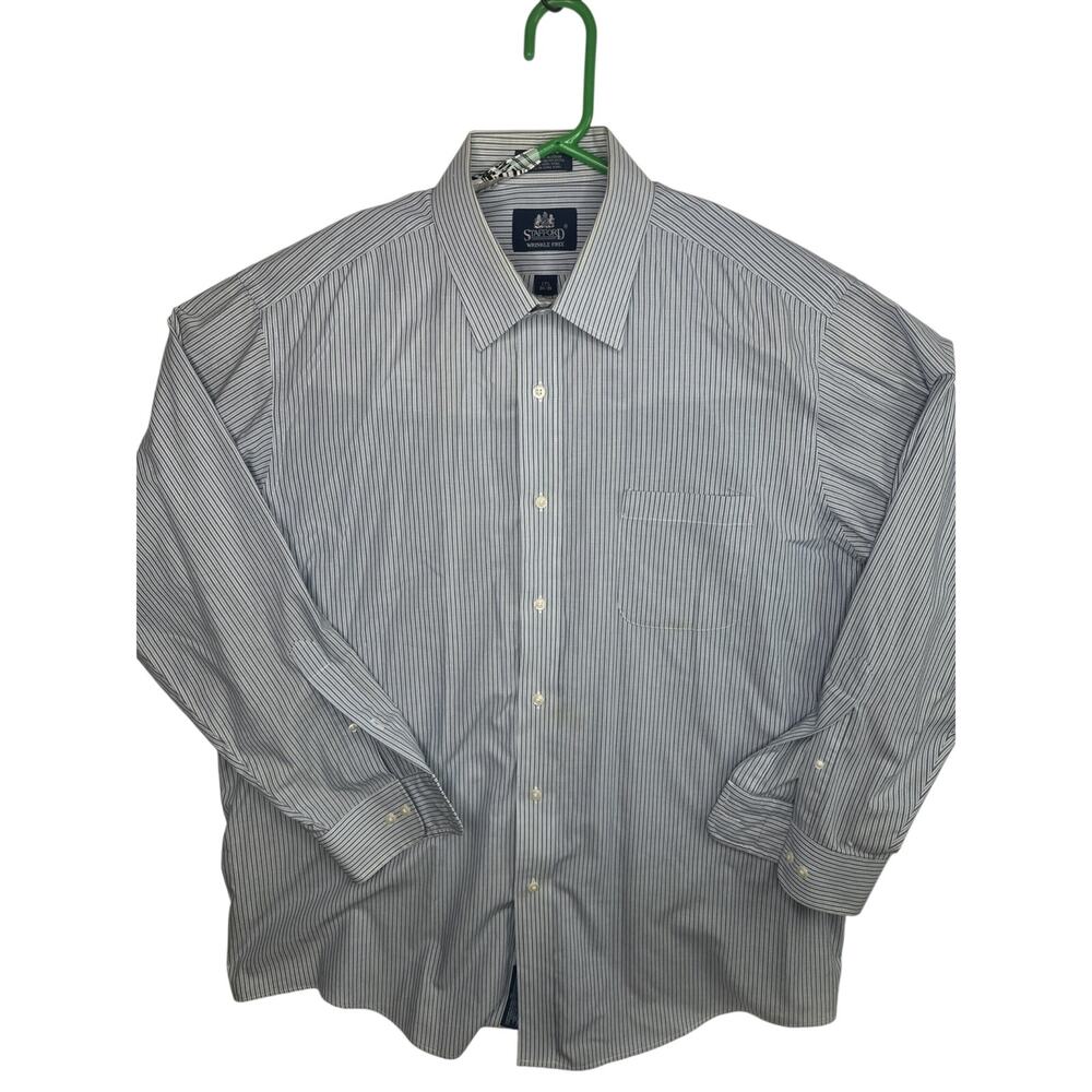 Stafford Wrinkle Free Shirt Mens Vintage Sleeve Striped Athletic Fit Size 17 1/2